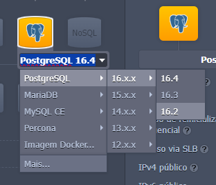 Versões disponíveis Postgre